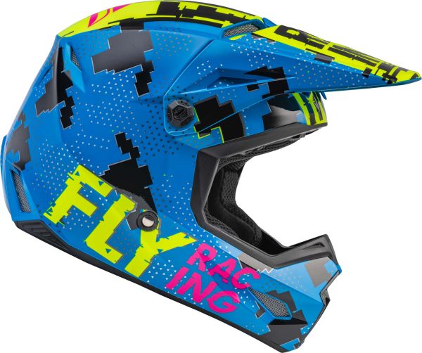 CASCO FLY RACING YOUTH KINETIC SCAN BLUE/HI-VIS YELLOW/PINK - Imagen 2