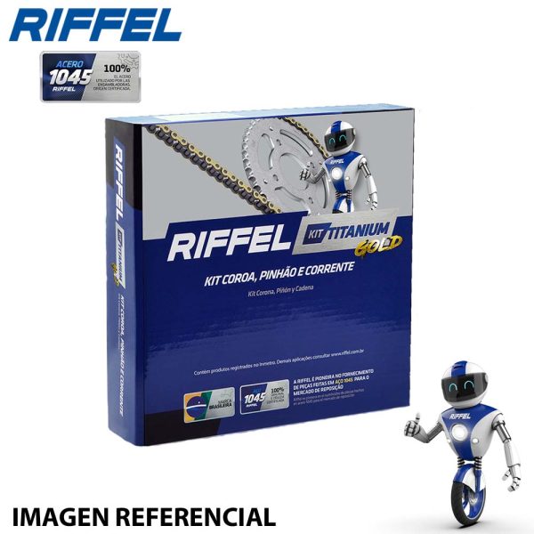 KIT TRANSMISION RIFFEL GOLD YAMAHA FZ-16 40T/14Z (428H-128L) (10-45) CADENA DORADA