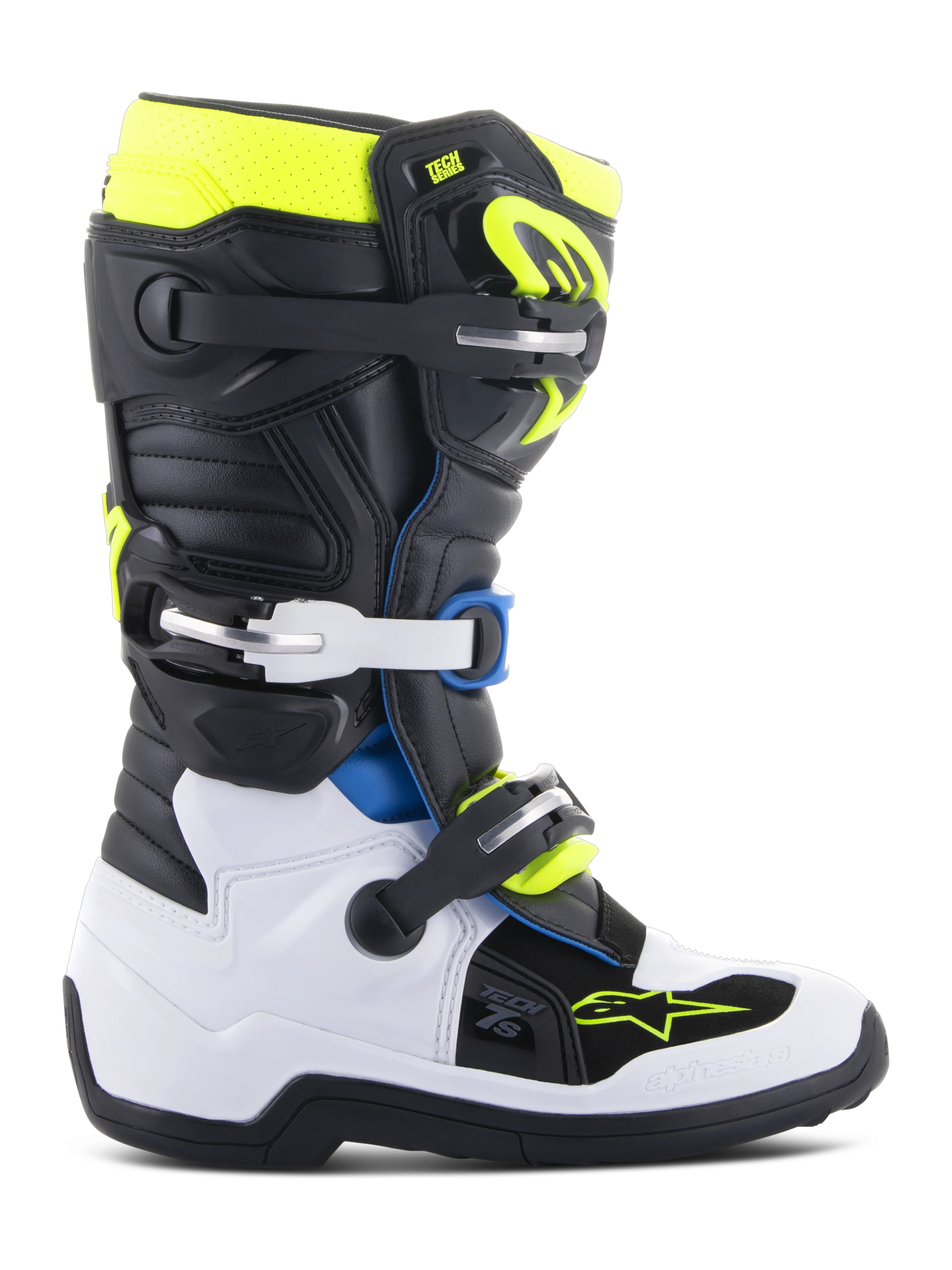 BOTA ALPINESTARS TECH 7S YOUTH NEGRO/AZUL/AMARILLO FLUOR